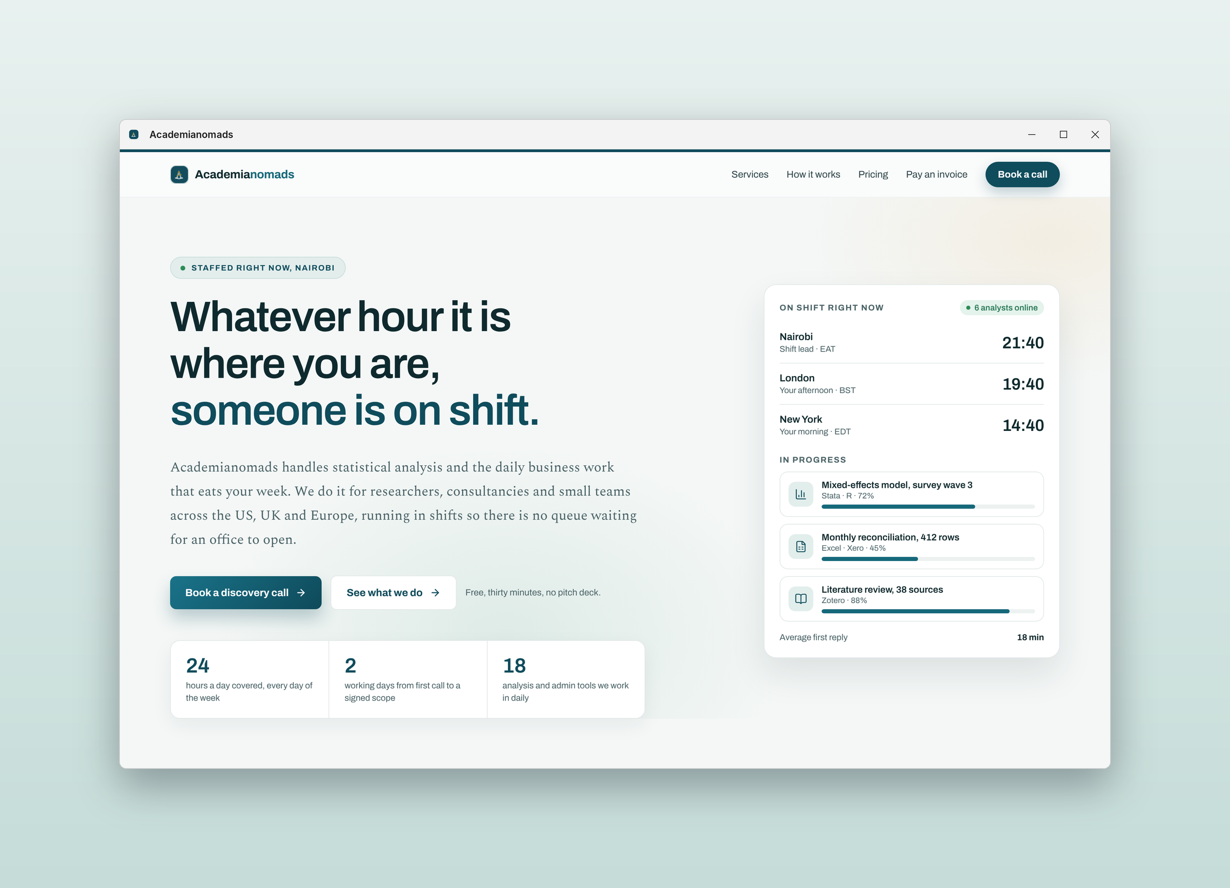 Academianomads: Home page, on a desktop