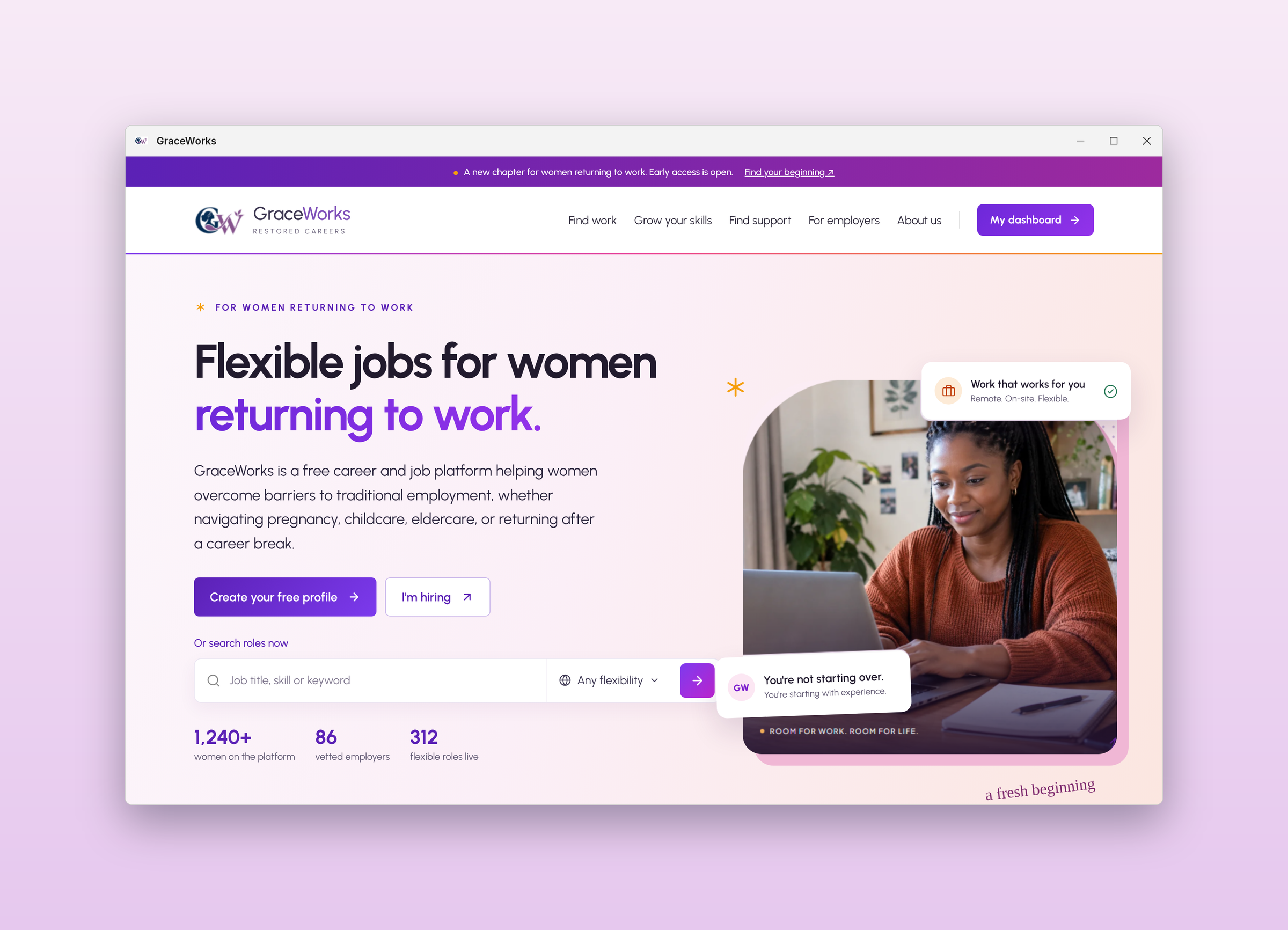 GraceWorks: Home page, on a desktop