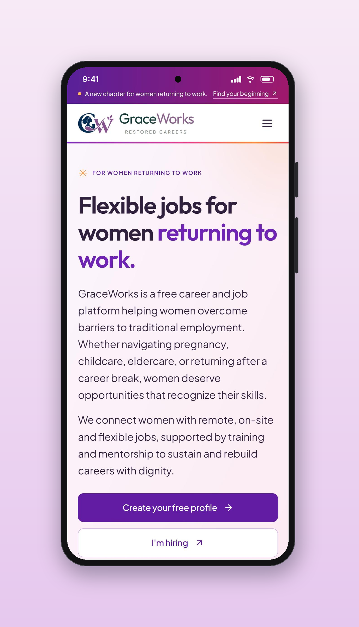 GraceWorks: Home page, on a phone