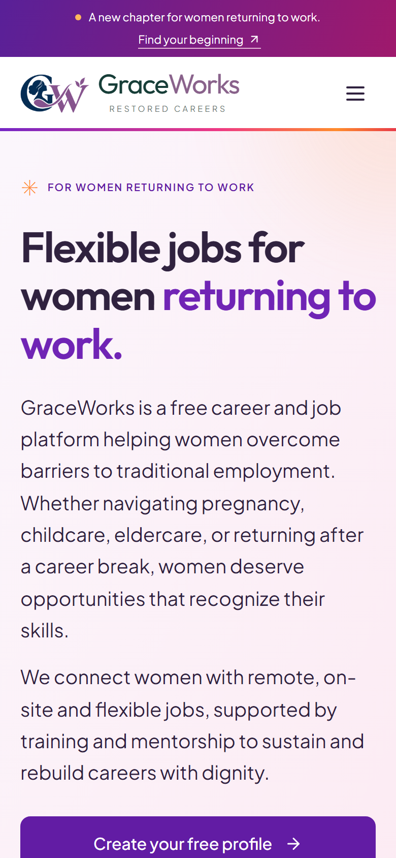 The GraceWorks website on a phone