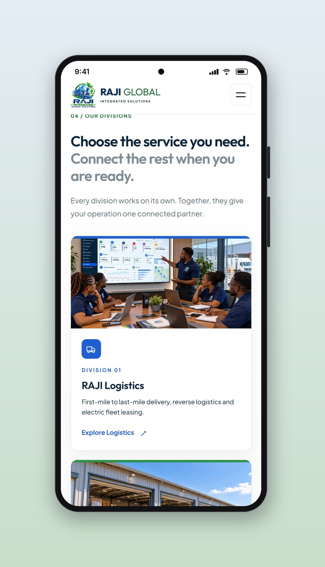 RAJI Global: Divisions, on a phone