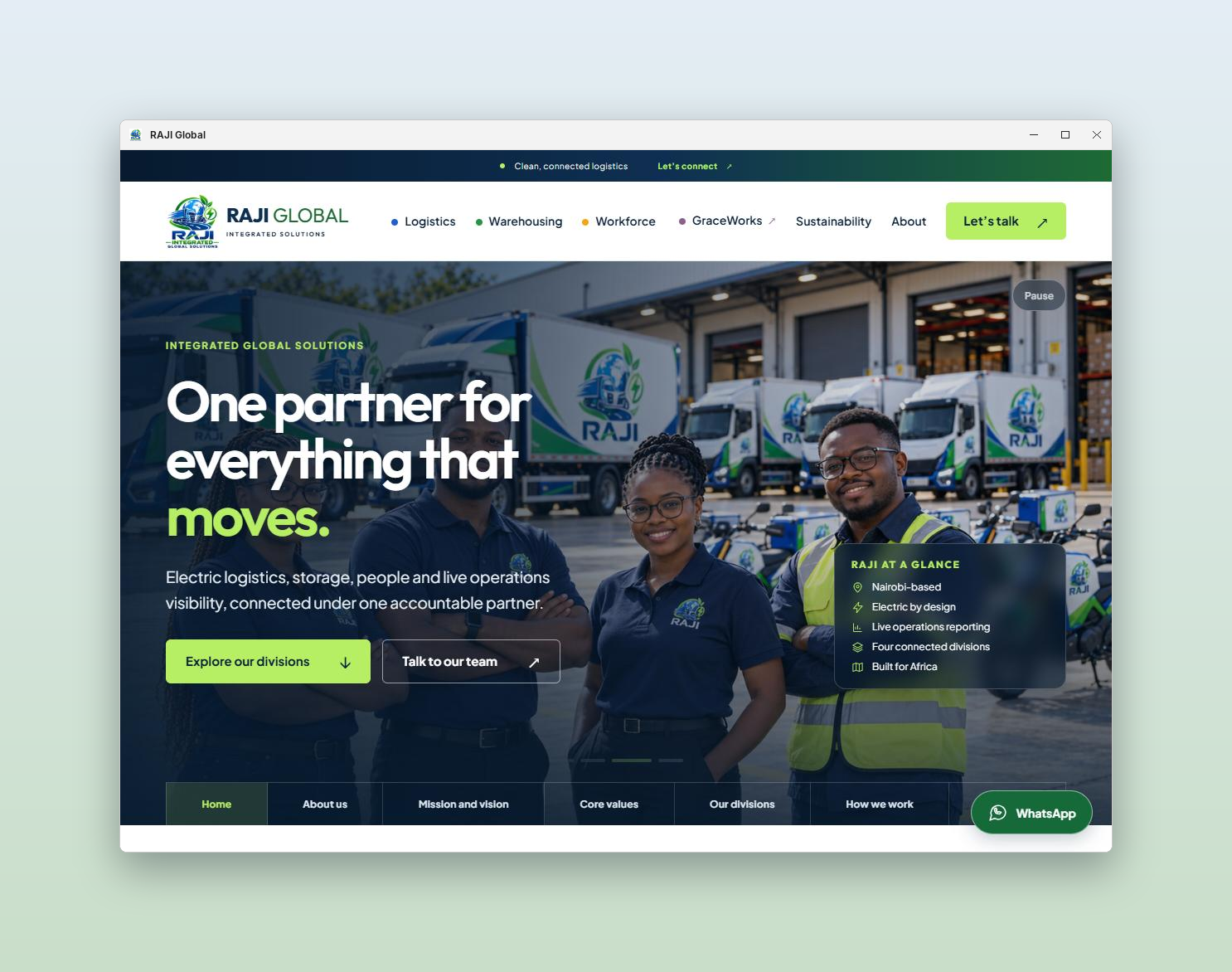 RAJI Global: Home page, on a desktop