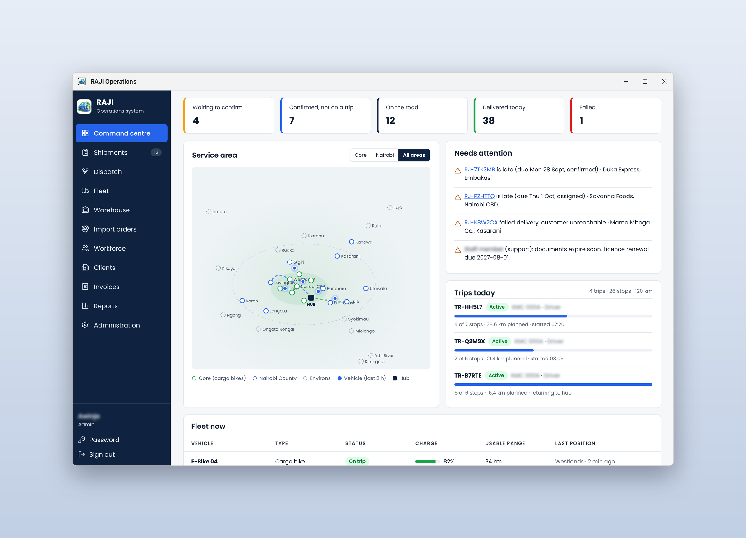 RAJI System: Command centre, on a desktop